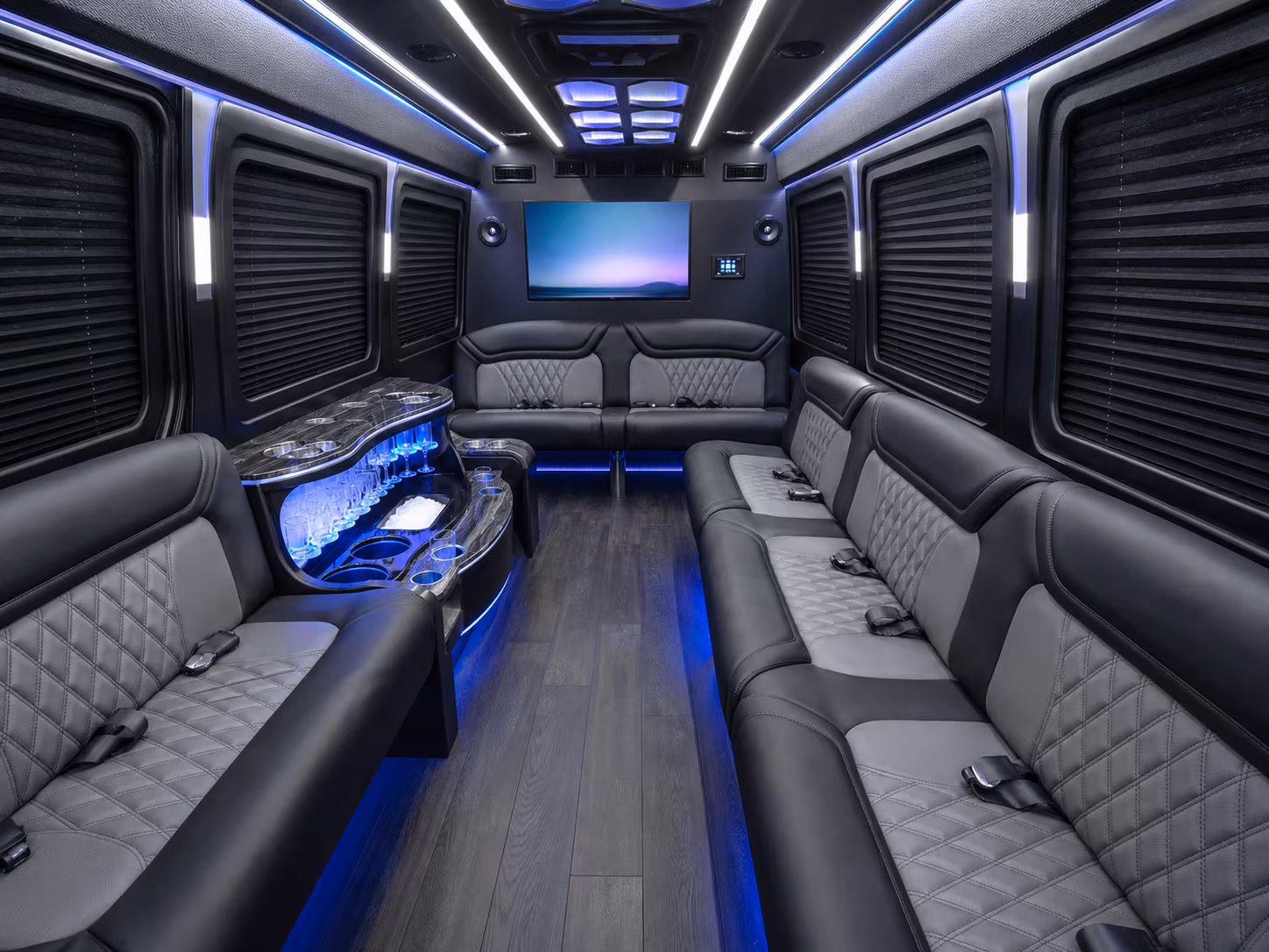 white plains 18 passenger party bus inside