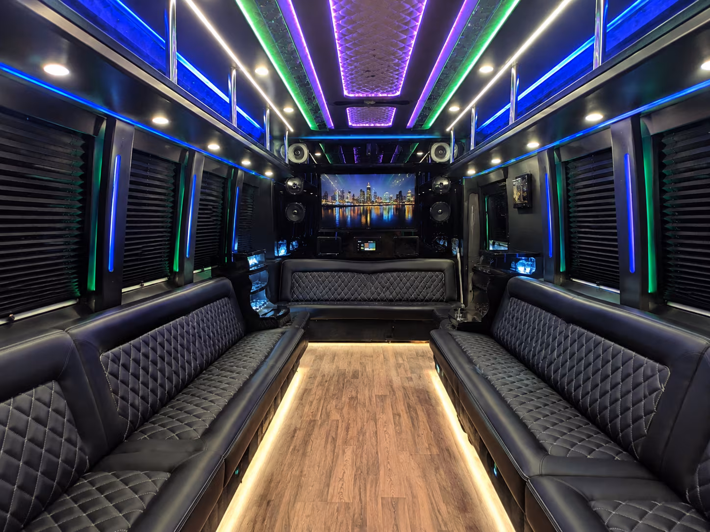 white plains 25 passenger party bus interior