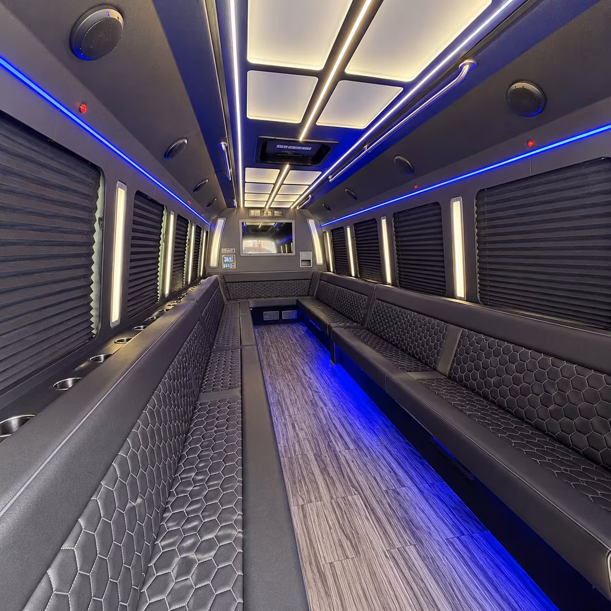 white plains 30 passenger party bus interior